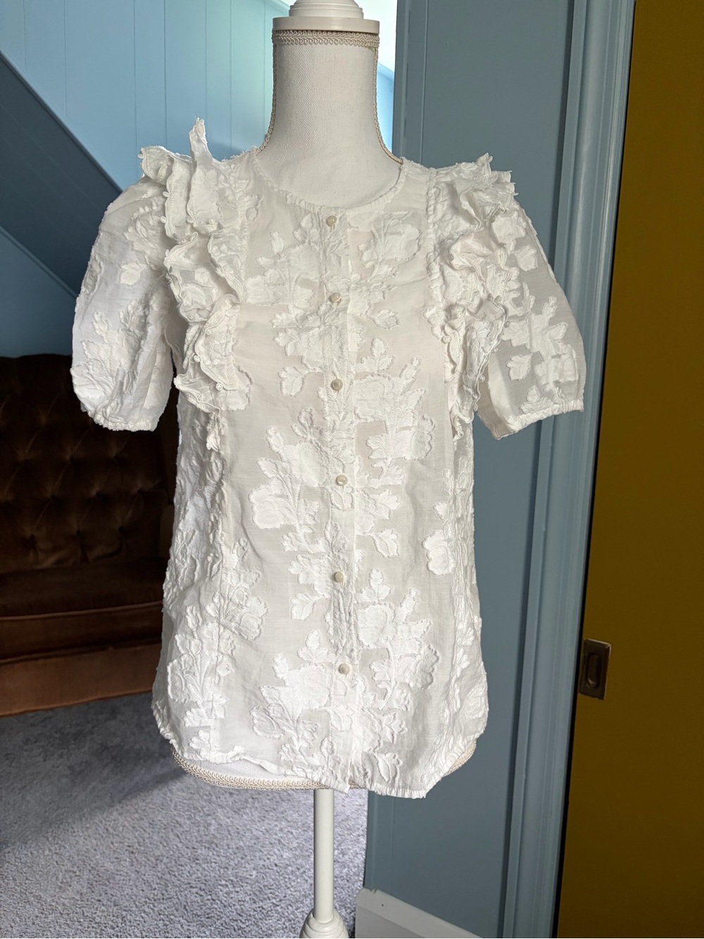 Sezane White Floral Top